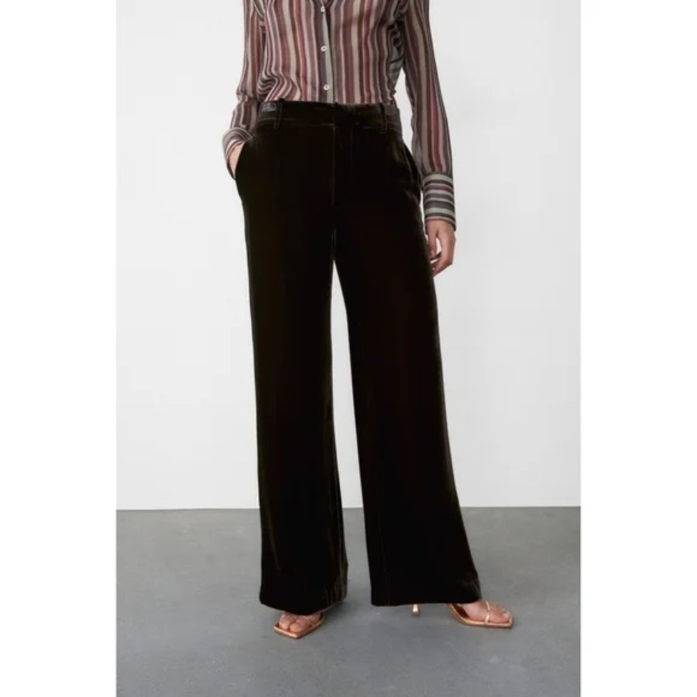 Zara Dark Brown Velvet Wide Leg Trousers